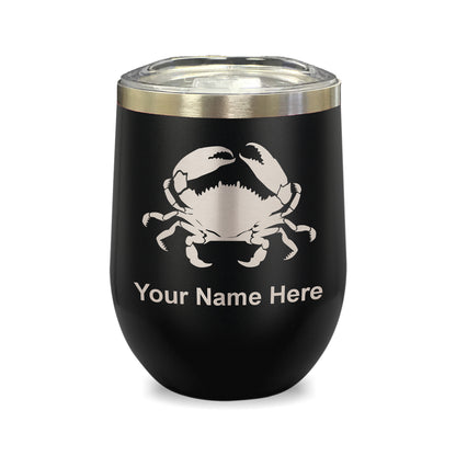LaserGram Double Wall Stainless Steel Wine Glass, Crab, Personalized Engraving Included