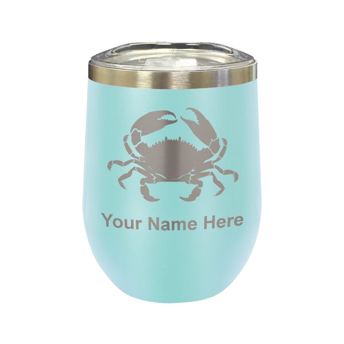 LaserGram Double Wall Stainless Steel Wine Glass, Crab, Personalized Engraving Included