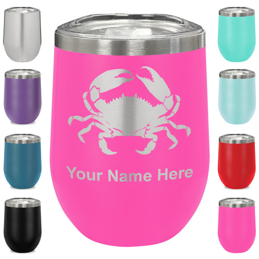 LaserGram Double Wall Stainless Steel Wine Glass, Crab, Personalized Engraving Included