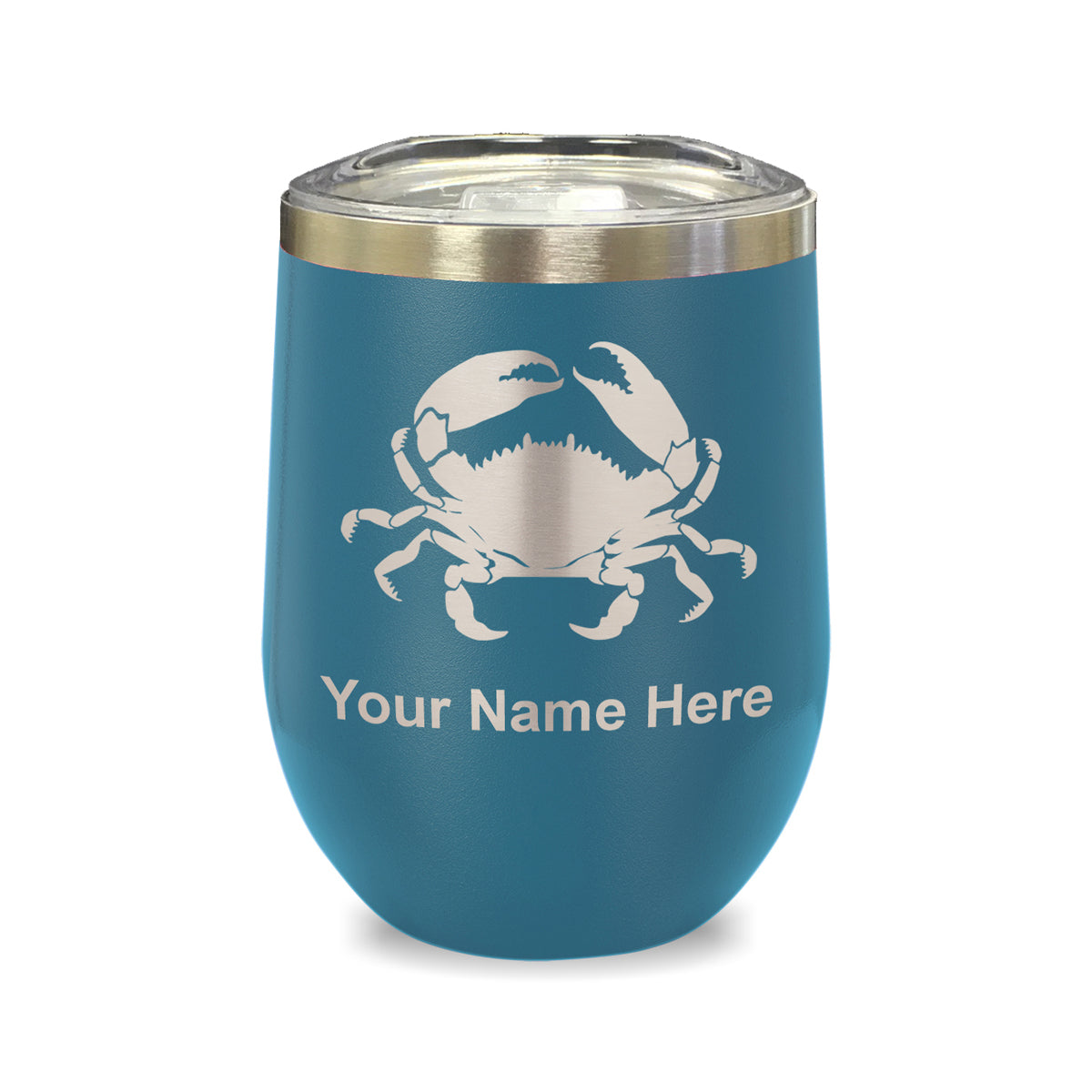 LaserGram Double Wall Stainless Steel Wine Glass, Crab, Personalized Engraving Included