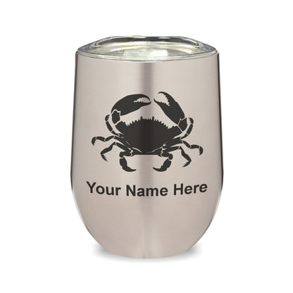 LaserGram Double Wall Stainless Steel Wine Glass, Crab, Personalized Engraving Included