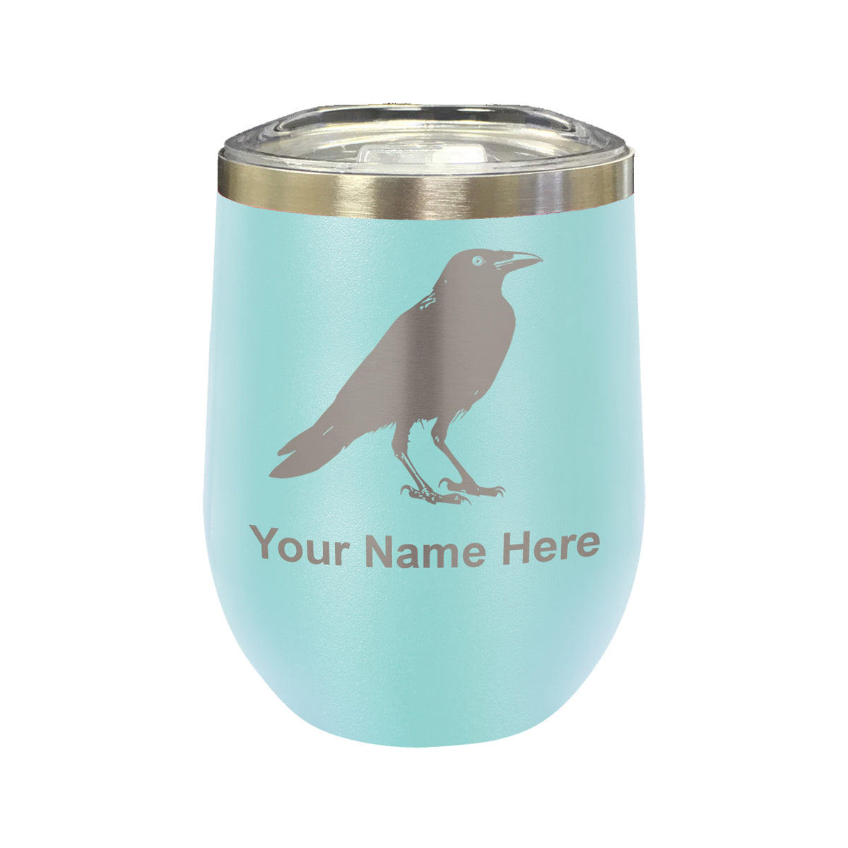 LaserGram Double Wall Stainless Steel Wine Glass, Crow, Personalized Engraving Included