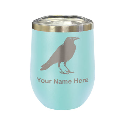 LaserGram Double Wall Stainless Steel Wine Glass, Crow, Personalized Engraving Included