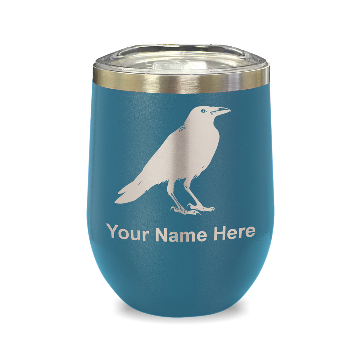 LaserGram Double Wall Stainless Steel Wine Glass, Crow, Personalized Engraving Included