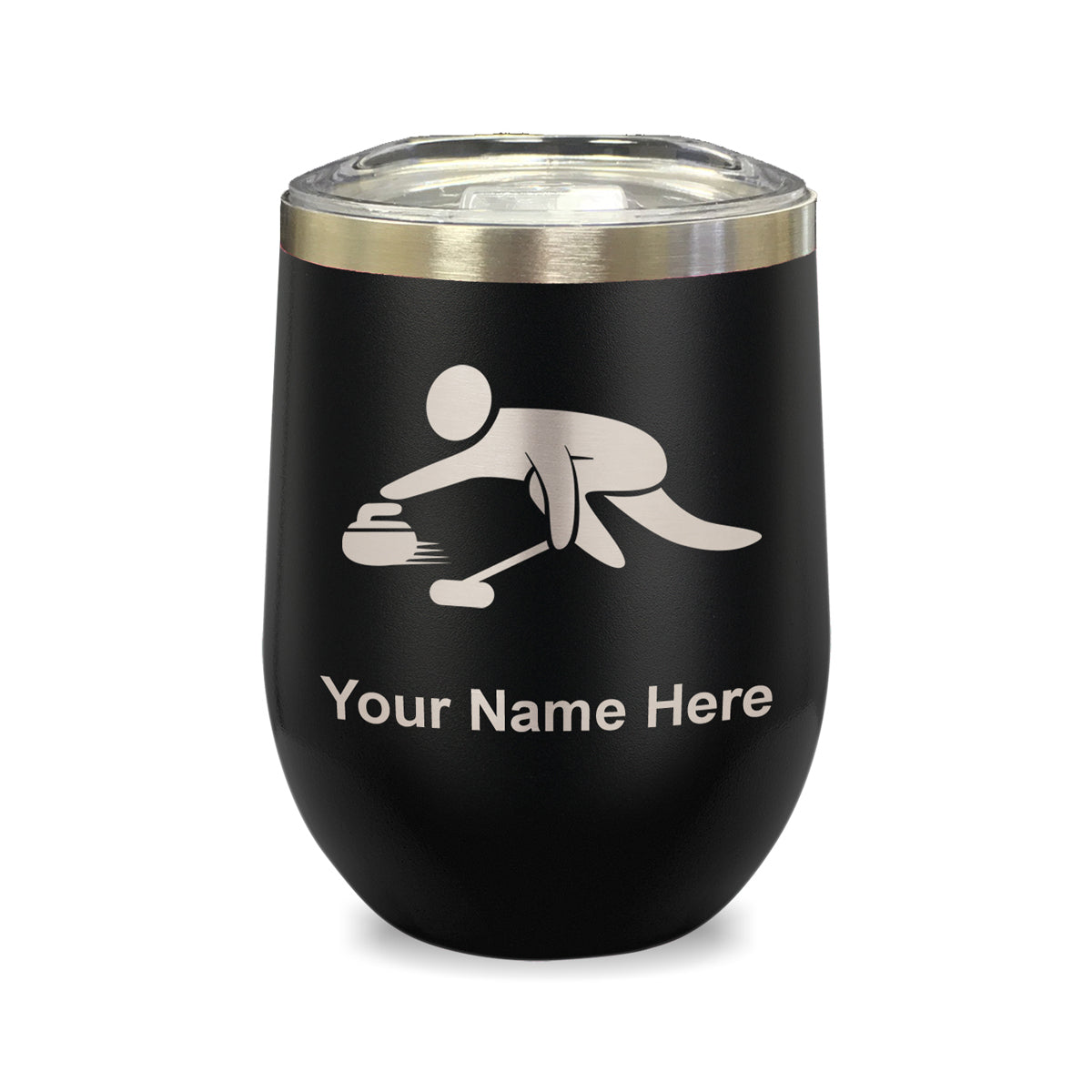 LaserGram Double Wall Stainless Steel Wine Glass, Curling Figure, Personalized Engraving Included
