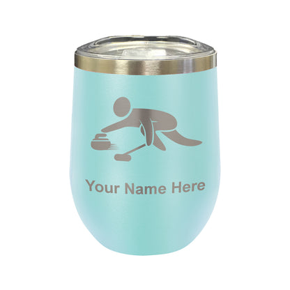 LaserGram Double Wall Stainless Steel Wine Glass, Curling Figure, Personalized Engraving Included