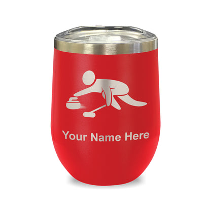 LaserGram Double Wall Stainless Steel Wine Glass, Curling Figure, Personalized Engraving Included