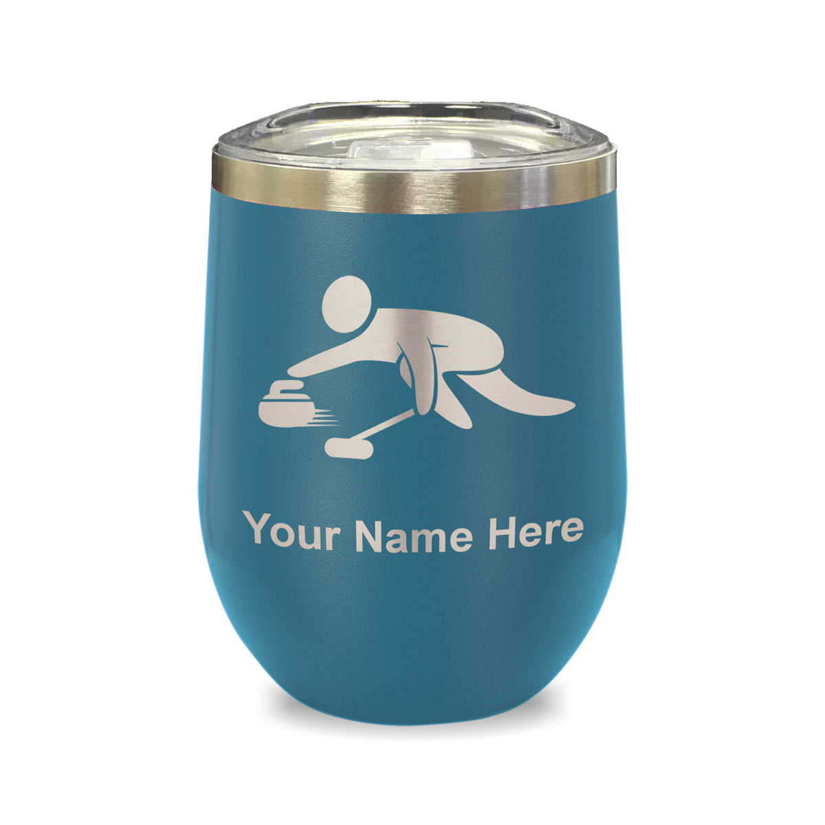 LaserGram Double Wall Stainless Steel Wine Glass, Curling Figure, Personalized Engraving Included