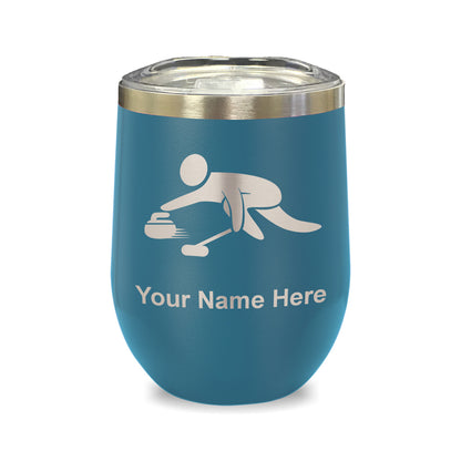 LaserGram Double Wall Stainless Steel Wine Glass, Curling Figure, Personalized Engraving Included