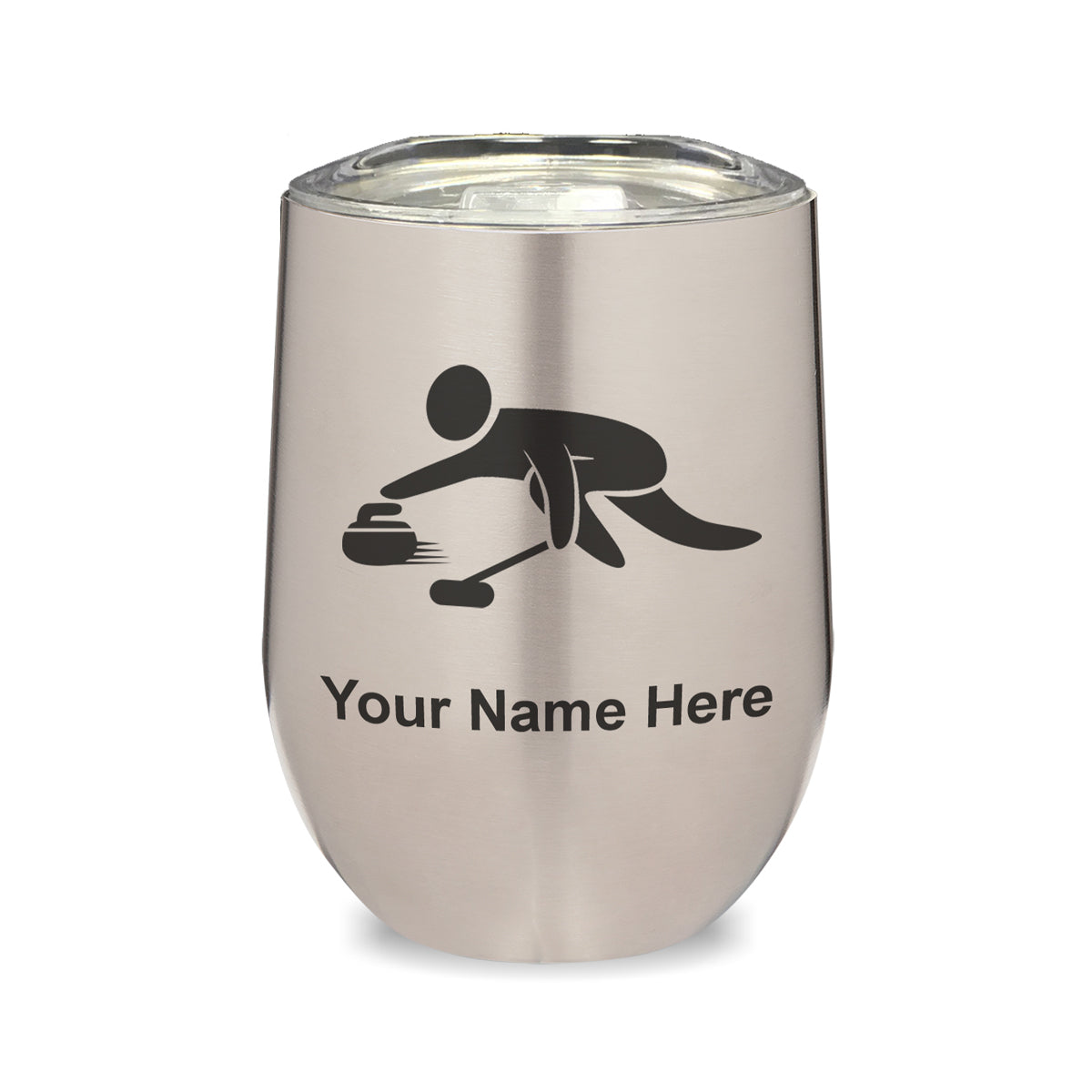 LaserGram Double Wall Stainless Steel Wine Glass, Curling Figure, Personalized Engraving Included