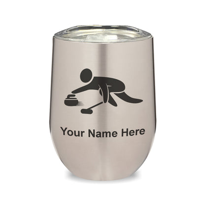 LaserGram Double Wall Stainless Steel Wine Glass, Curling Figure, Personalized Engraving Included