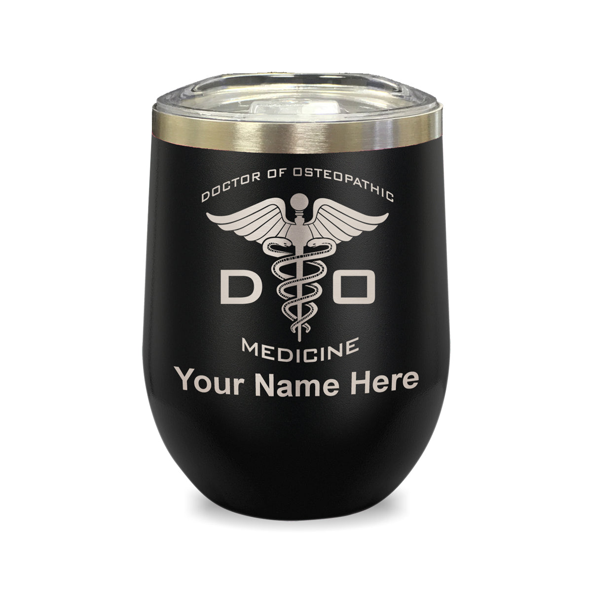 LaserGram Double Wall Stainless Steel Wine Glass, DO Doctor of Osteopathic Medicine, Personalized Engraving Included