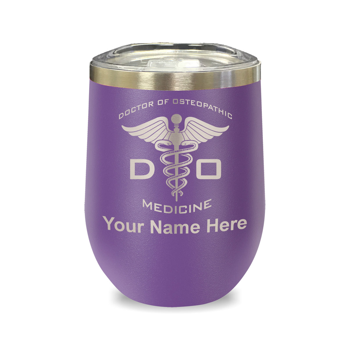 LaserGram Double Wall Stainless Steel Wine Glass, DO Doctor of Osteopathic Medicine, Personalized Engraving Included