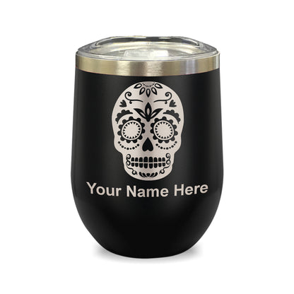 LaserGram Double Wall Stainless Steel Wine Glass, Day of the Dead, Personalized Engraving Included