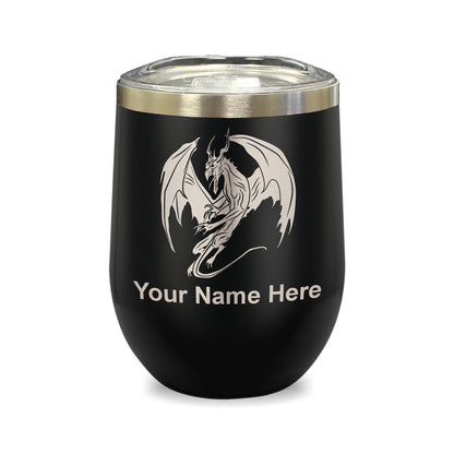 LaserGram Double Wall Stainless Steel Wine Glass, Dragon, Personalized Engraving Included