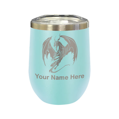 LaserGram Double Wall Stainless Steel Wine Glass, Dragon, Personalized Engraving Included