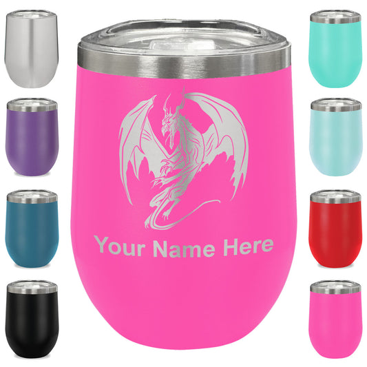 LaserGram Double Wall Stainless Steel Wine Glass, Dragon, Personalized Engraving Included