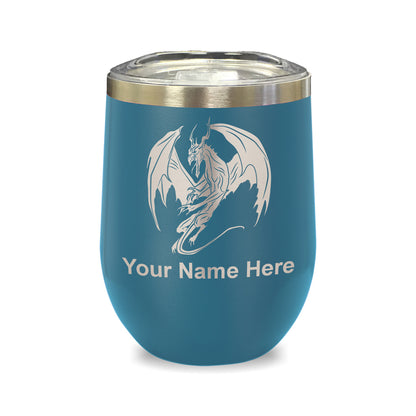 LaserGram Double Wall Stainless Steel Wine Glass, Dragon, Personalized Engraving Included