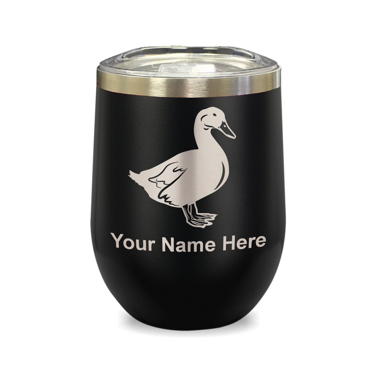 LaserGram Double Wall Stainless Steel Wine Glass, Duck, Personalized Engraving Included