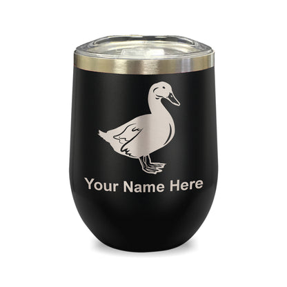 LaserGram Double Wall Stainless Steel Wine Glass, Duck, Personalized Engraving Included