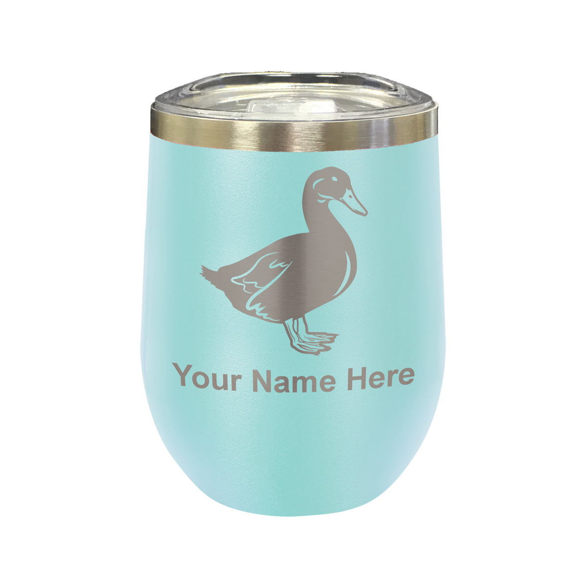 LaserGram Double Wall Stainless Steel Wine Glass, Duck, Personalized Engraving Included