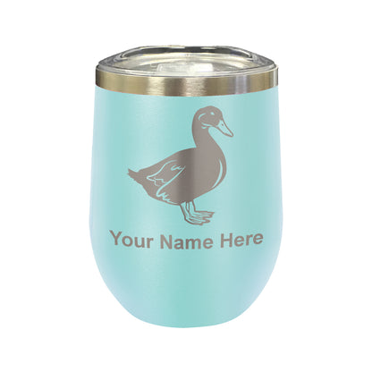 LaserGram Double Wall Stainless Steel Wine Glass, Duck, Personalized Engraving Included