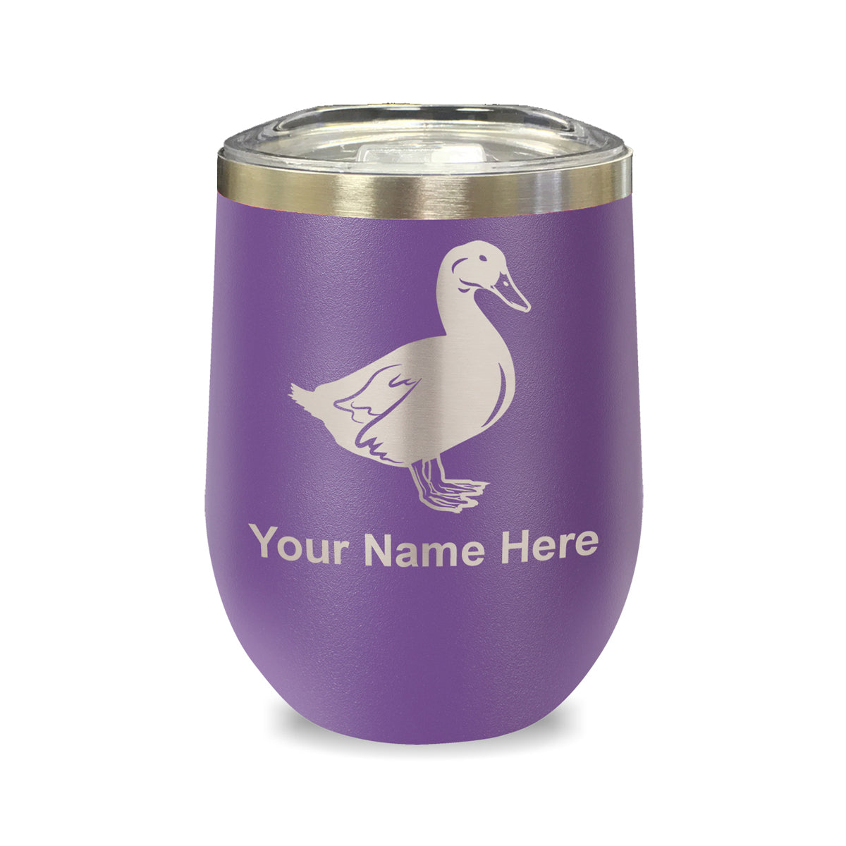 LaserGram Double Wall Stainless Steel Wine Glass, Duck, Personalized Engraving Included