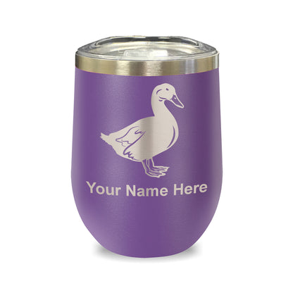 LaserGram Double Wall Stainless Steel Wine Glass, Duck, Personalized Engraving Included