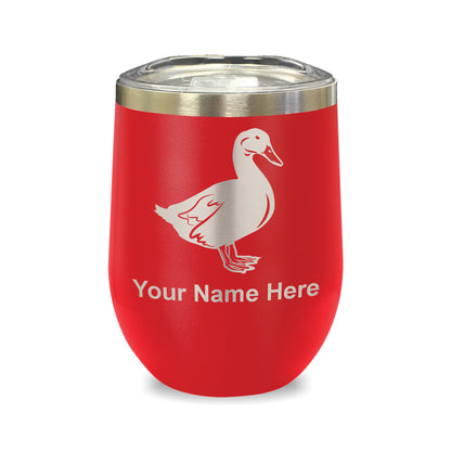 LaserGram Double Wall Stainless Steel Wine Glass, Duck, Personalized Engraving Included