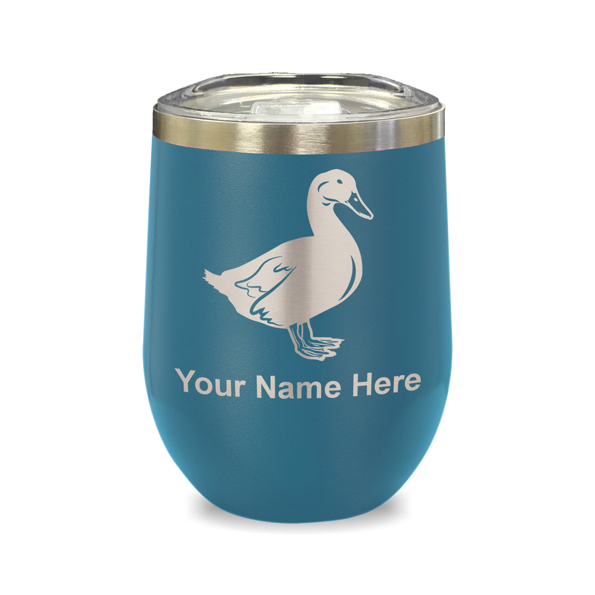 LaserGram Double Wall Stainless Steel Wine Glass, Duck, Personalized Engraving Included