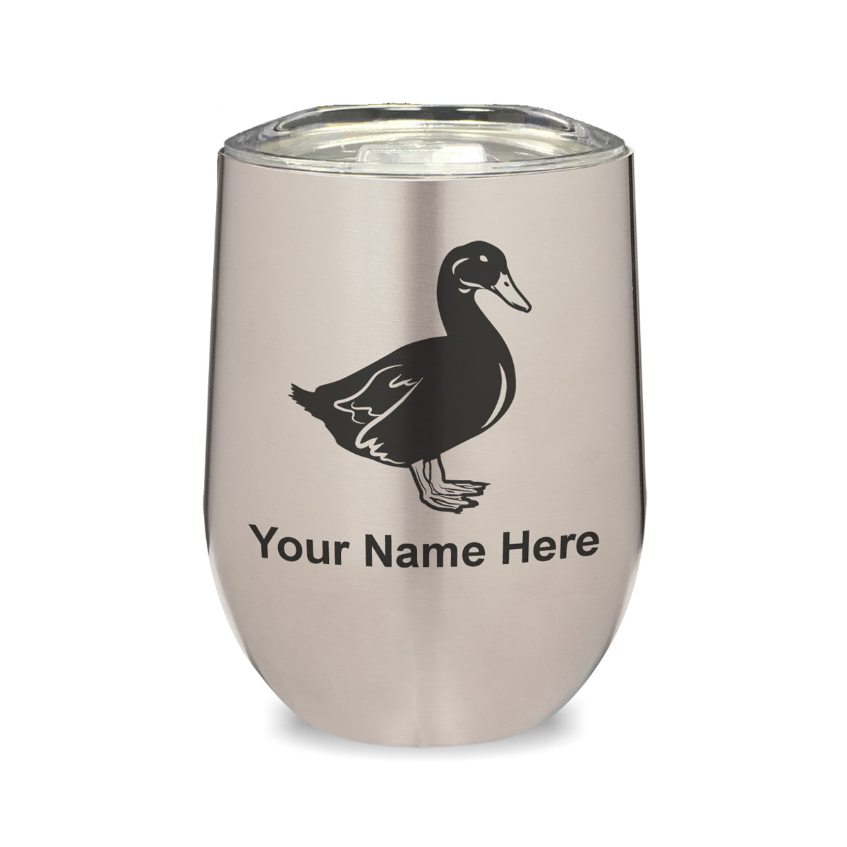 LaserGram Double Wall Stainless Steel Wine Glass, Duck, Personalized Engraving Included