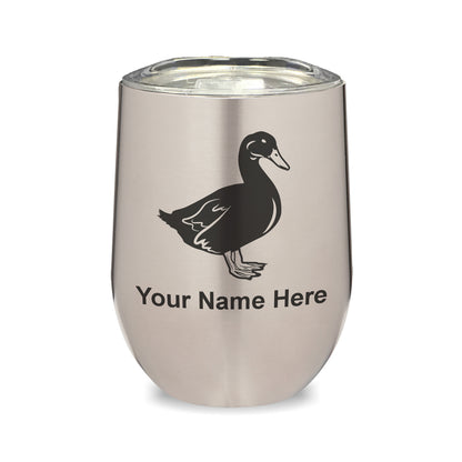 LaserGram Double Wall Stainless Steel Wine Glass, Duck, Personalized Engraving Included
