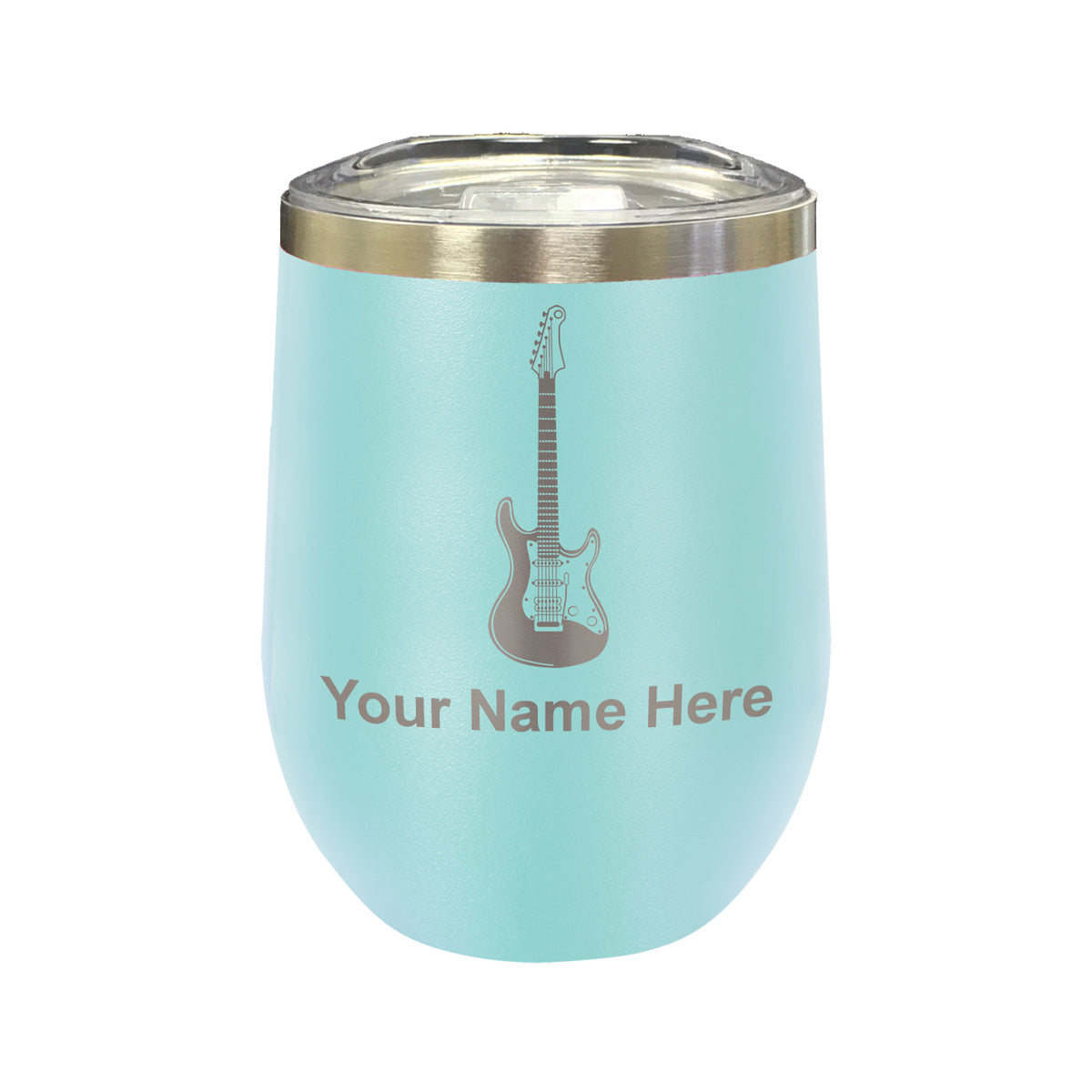 LaserGram Double Wall Stainless Steel Wine Glass, Electric Guitar, Personalized Engraving Included