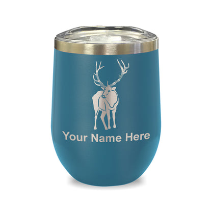 LaserGram Double Wall Stainless Steel Wine Glass, Elk, Personalized Engraving Included