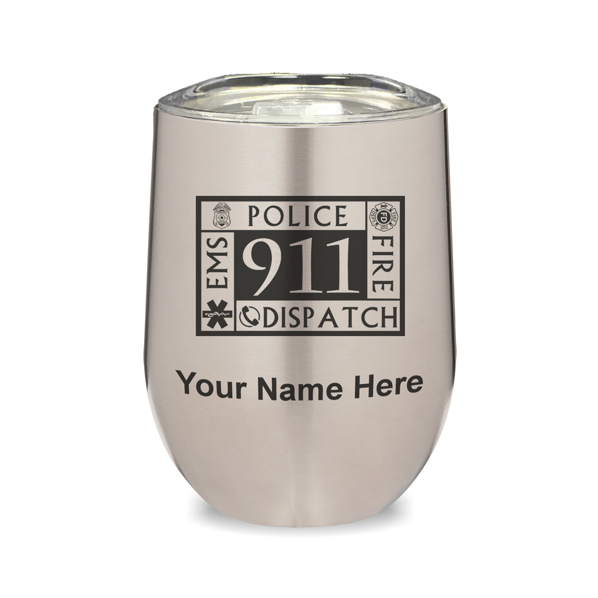 LaserGram Double Wall Stainless Steel Wine Glass, Emergency Dispatcher 911, Personalized Engraving Included