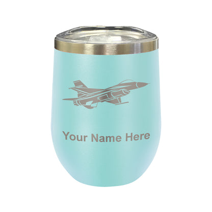 LaserGram Double Wall Stainless Steel Wine Glass, Fighter Jet 1, Personalized Engraving Included