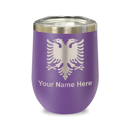 LaserGram Double Wall Stainless Steel Wine Glass, Flag of Albania, Personalized Engraving Included