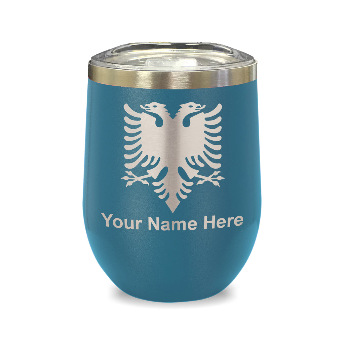 LaserGram Double Wall Stainless Steel Wine Glass, Flag of Albania, Personalized Engraving Included