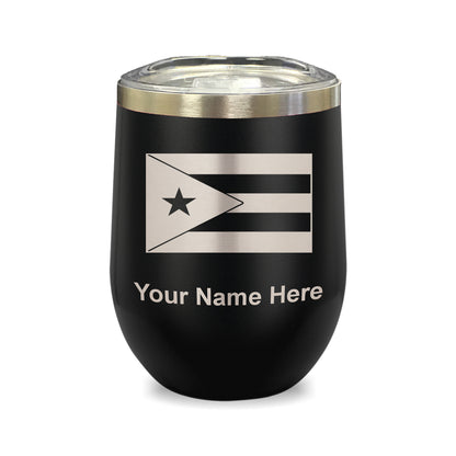 LaserGram Double Wall Stainless Steel Wine Glass, Flag of Puerto Rico, Personalized Engraving Included