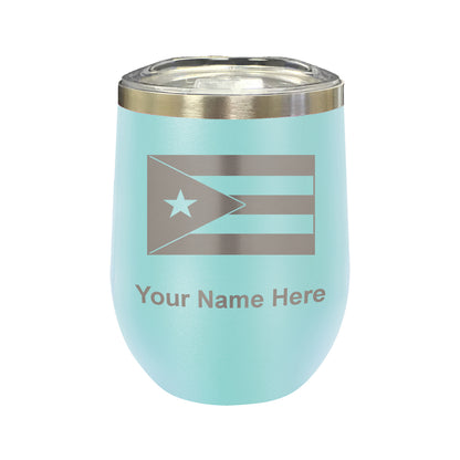 LaserGram Double Wall Stainless Steel Wine Glass, Flag of Puerto Rico, Personalized Engraving Included