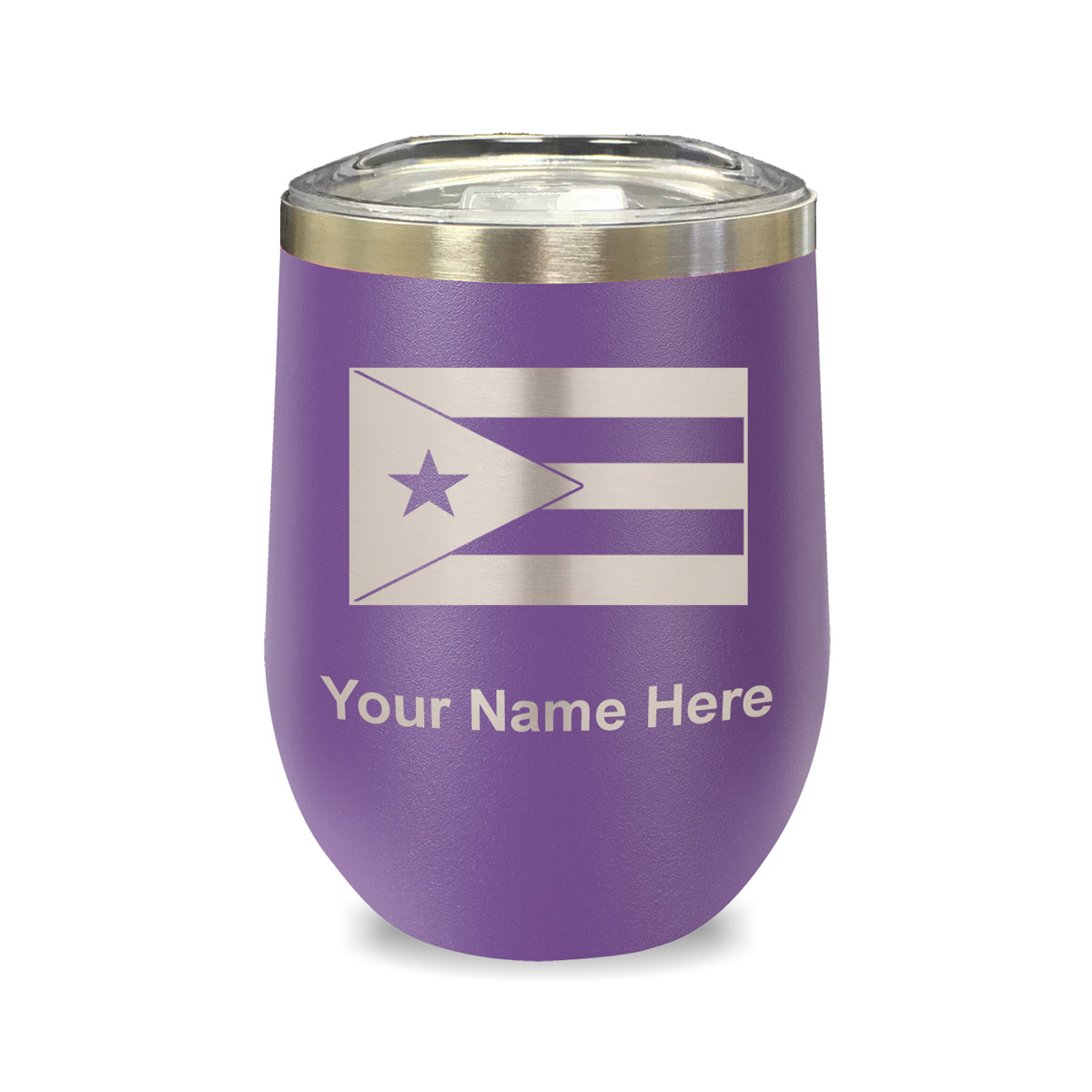 LaserGram Double Wall Stainless Steel Wine Glass, Flag of Puerto Rico, Personalized Engraving Included