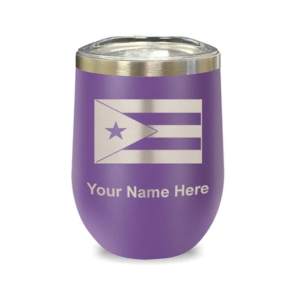 LaserGram Double Wall Stainless Steel Wine Glass, Flag of Puerto Rico, Personalized Engraving Included