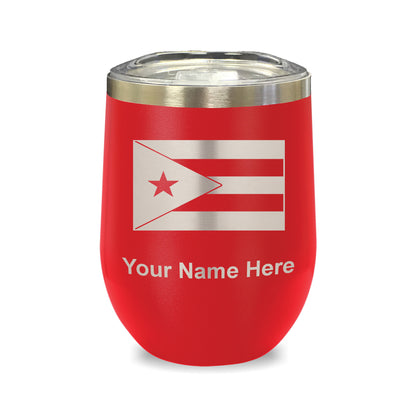 LaserGram Double Wall Stainless Steel Wine Glass, Flag of Puerto Rico, Personalized Engraving Included