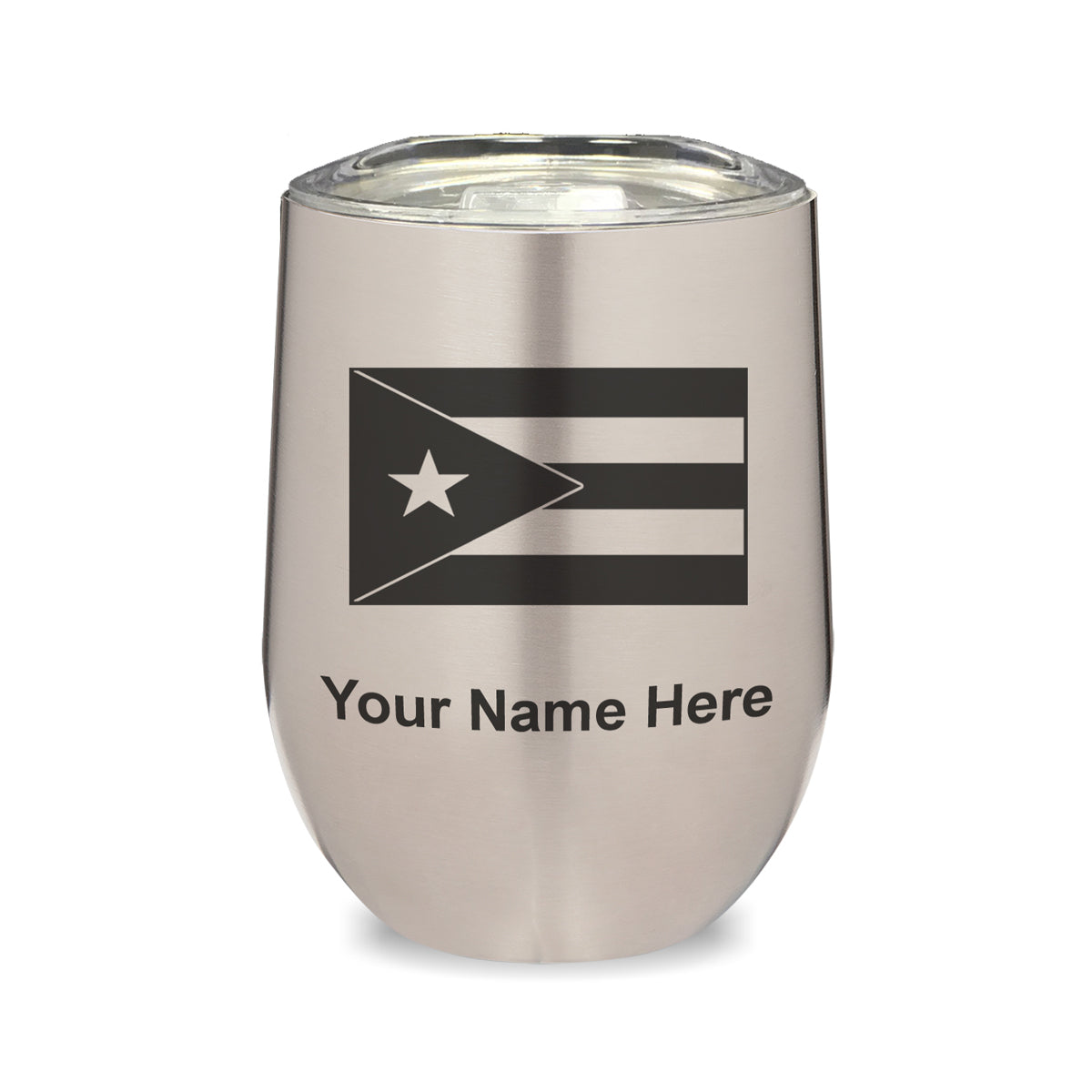 LaserGram Double Wall Stainless Steel Wine Glass, Flag of Puerto Rico, Personalized Engraving Included