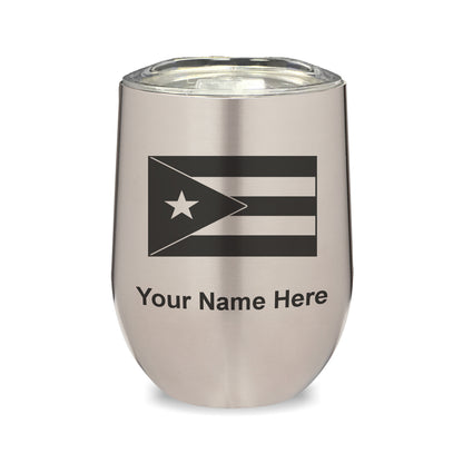 LaserGram Double Wall Stainless Steel Wine Glass, Flag of Puerto Rico, Personalized Engraving Included
