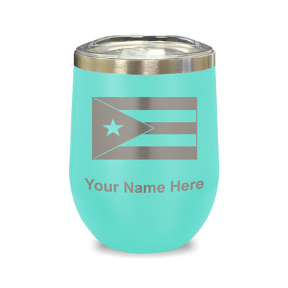 LaserGram Double Wall Stainless Steel Wine Glass, Flag of Puerto Rico, Personalized Engraving Included