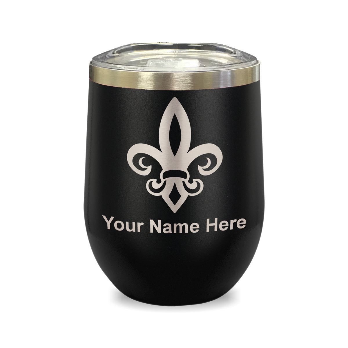 LaserGram Double Wall Stainless Steel Wine Glass, Fleur de Lis, Personalized Engraving Included