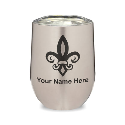 LaserGram Double Wall Stainless Steel Wine Glass, Fleur de Lis, Personalized Engraving Included