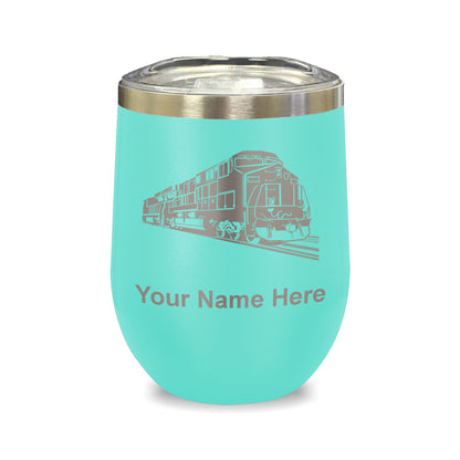 LaserGram Double Wall Stainless Steel Wine Glass, Freight Train, Personalized Engraving Included