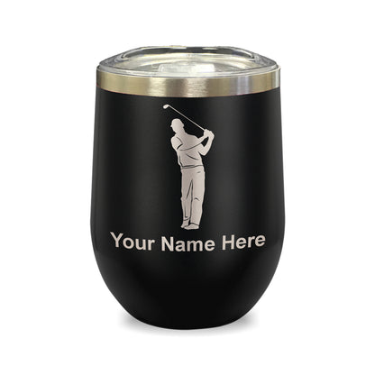 LaserGram Double Wall Stainless Steel Wine Glass, Golfer, Personalized Engraving Included